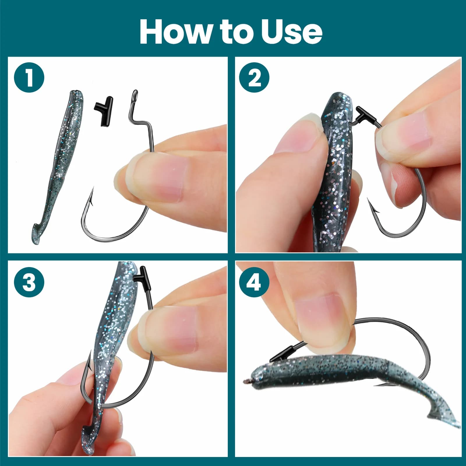 Kit com 10 Anzóis EWG para Minhocas com Prendedores de Silicone
