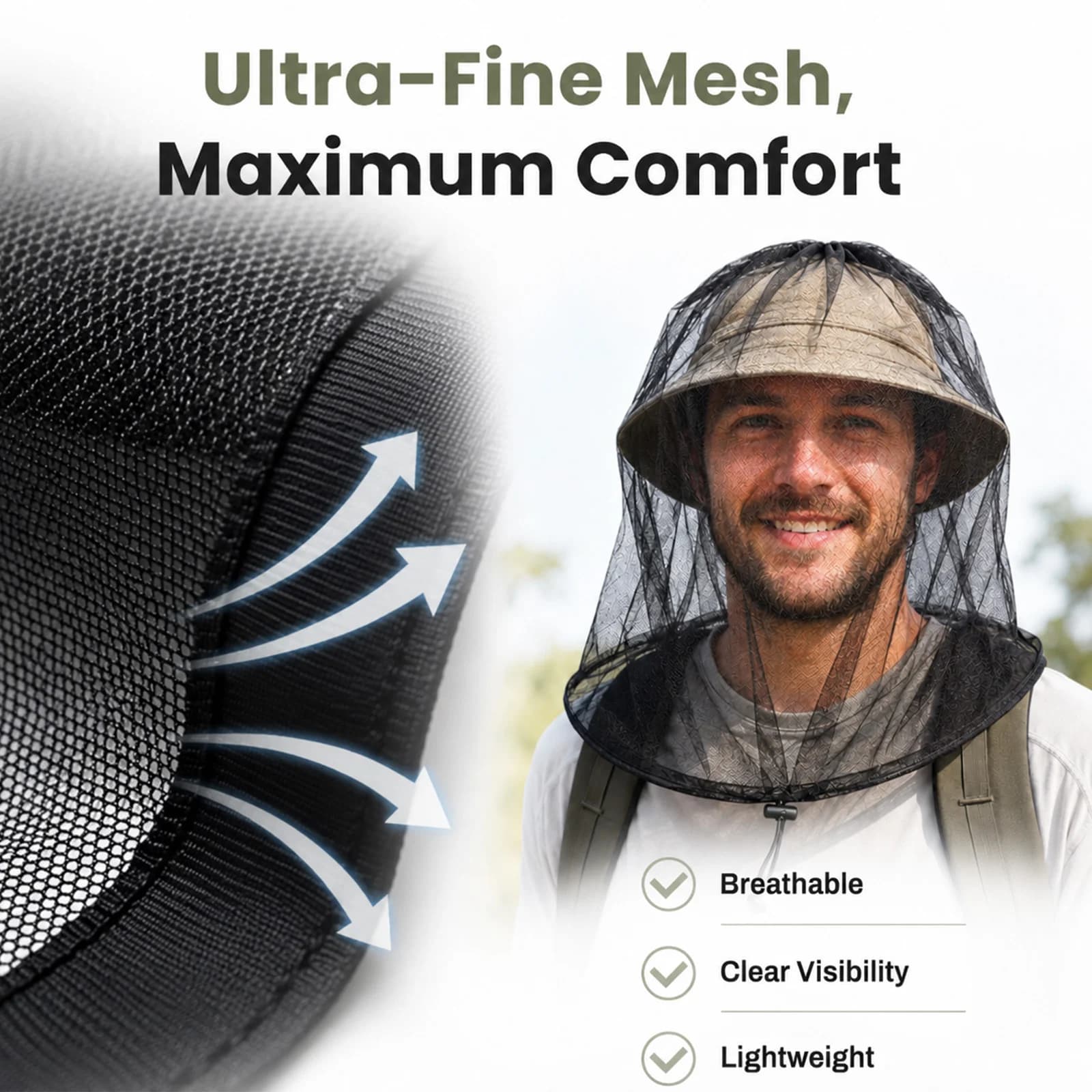 2pcs Véu Anti-Mosquito Respirável com Cordão