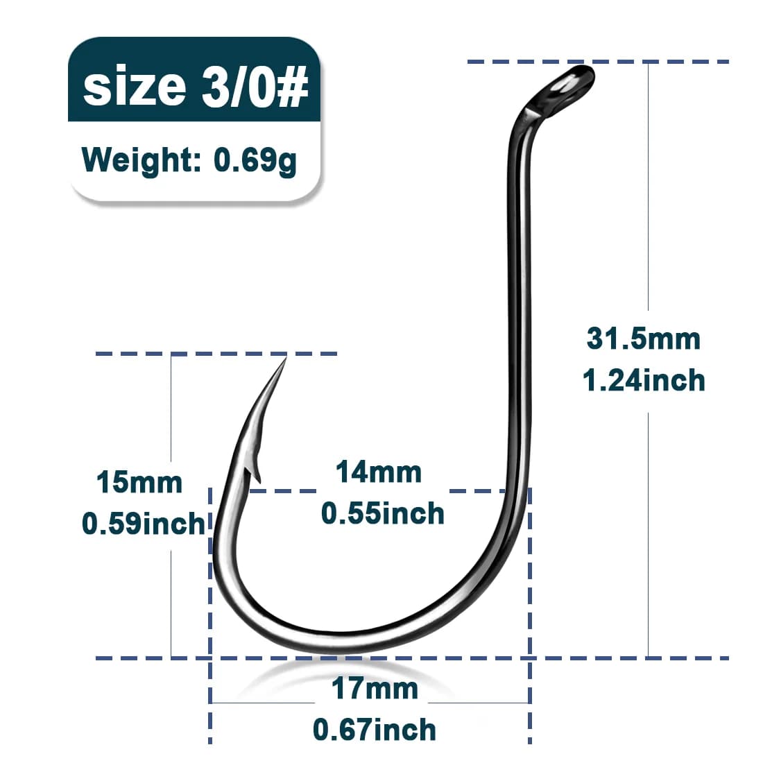 Anzóis Offset Polvo com Suporte para Isca, 50-100 Pcs