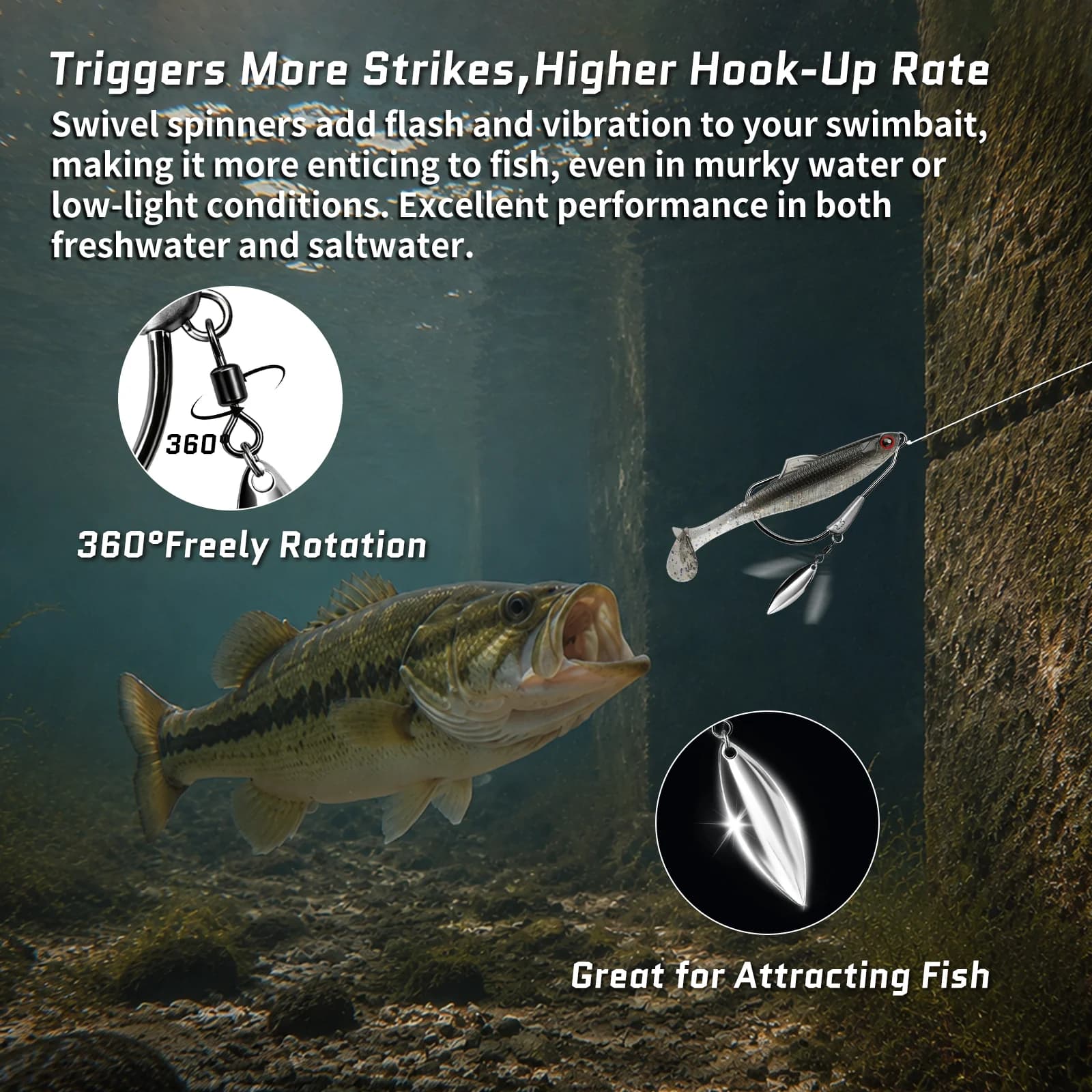 Gancho Swimbait Pesado com Underspin, Pacote com 12 Unidades