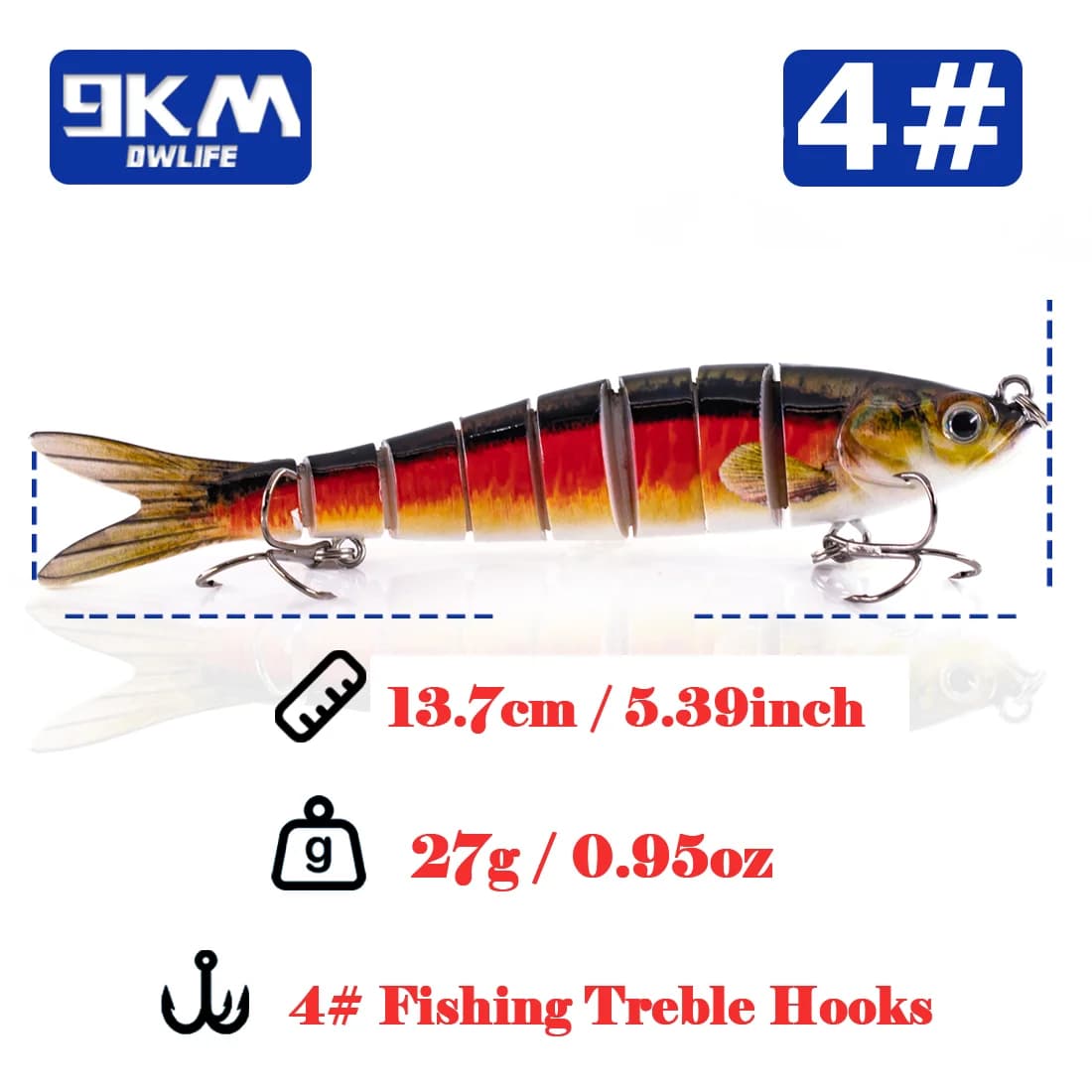Isca Swimbait Multi-Articulada de Afundamento Lento 27g